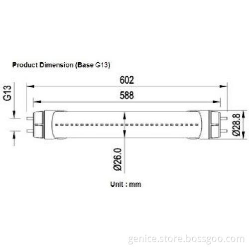 AC180-240V CRI>70 1000lm 600mm 10W European Maket LED T8 lights